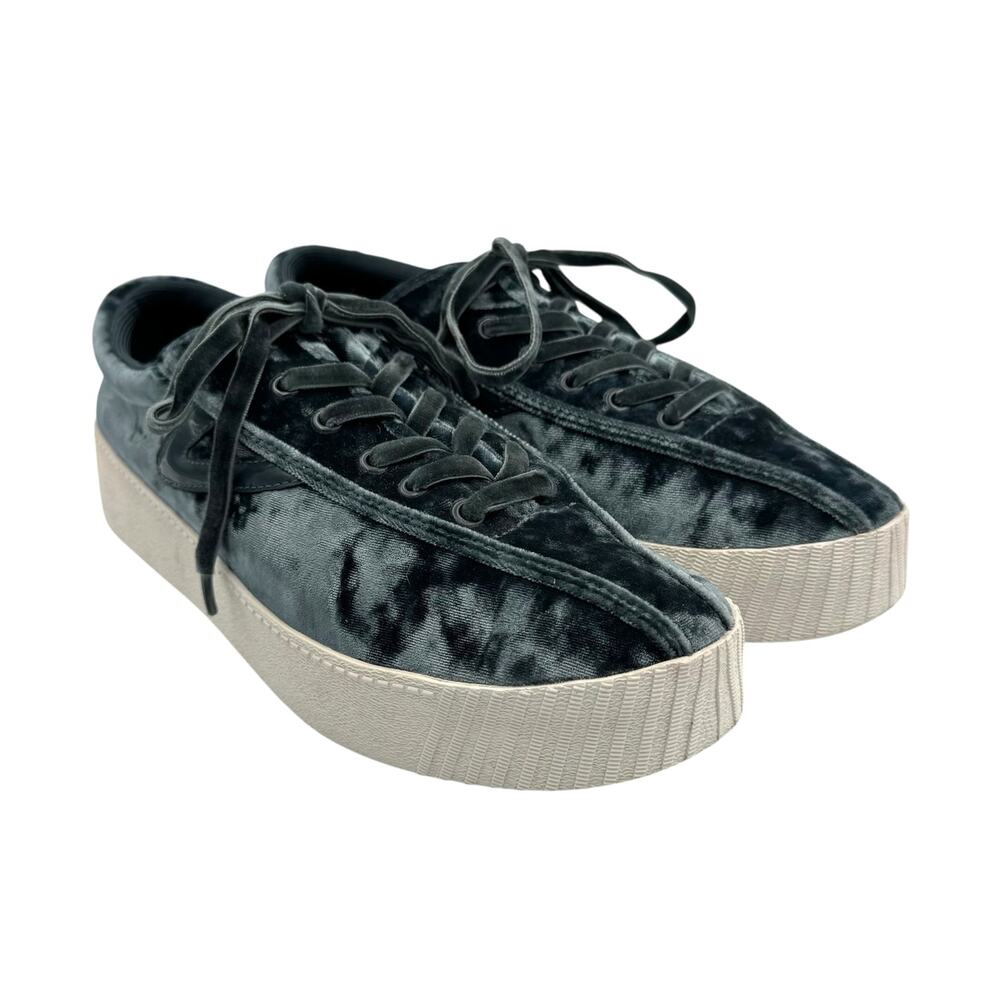 Tretorn Nylite 4 Bold Teal Blue Crushed Velvet Lace Up Platform Fashion Sneakers - Picture 4 of 11